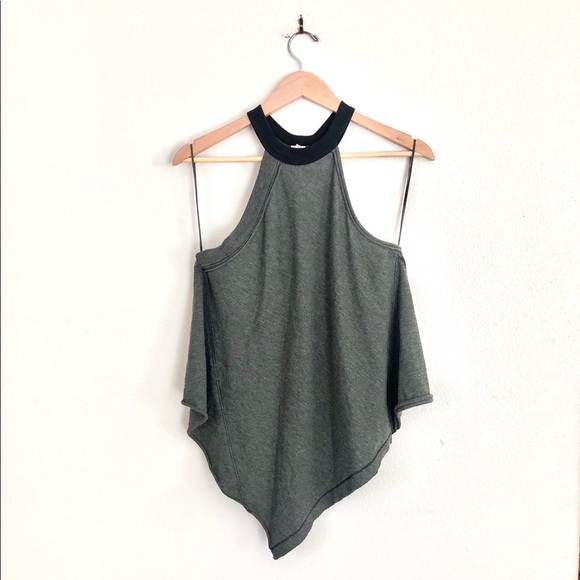 FREE PEOPLE Twin Peaks Asymmetrical Hem Racerback Tank Top in Green - Picture 4 of 8